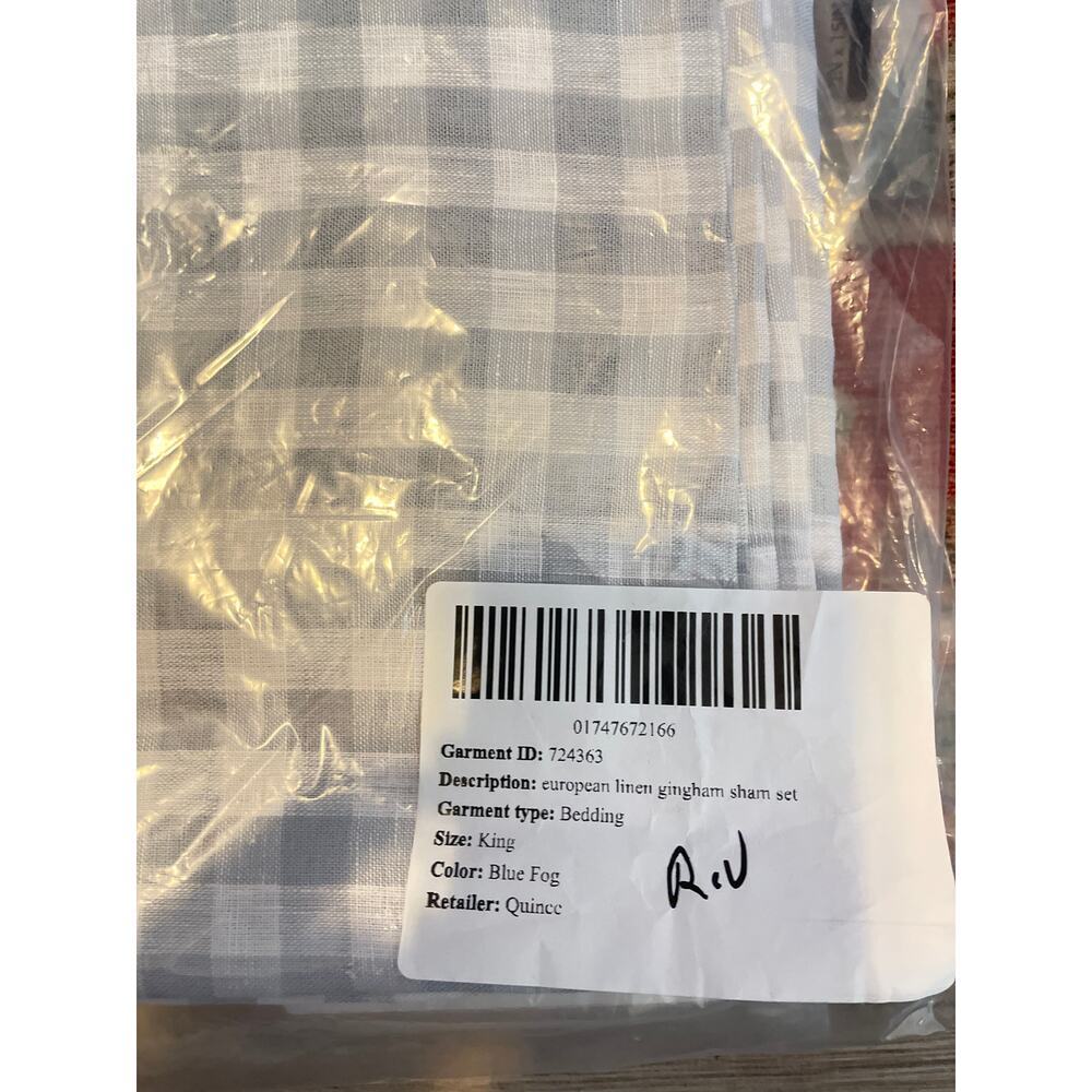 Quince European Linen Gingham King Sham Set Mist and White NWOT #87 - Picture 4 of 4